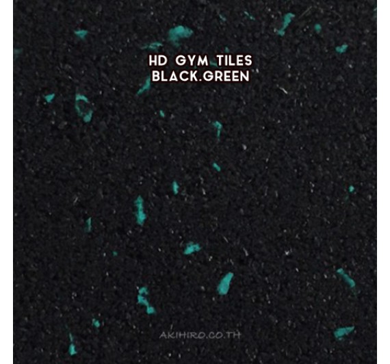 RUBBER FITNESS FLOORING HD GYM TILES (แผ่นยางกันกระแทกฟิตเนส รุ่น HD GYM) BLACK DOT GREEN SIZE 50x50x2.5CM WEIGHT 5KG 1Y.